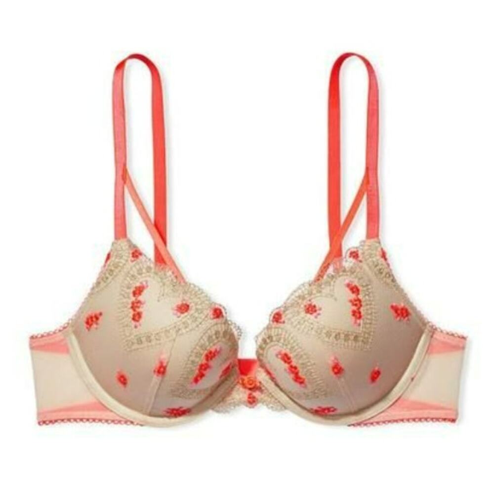 Victoria's Secret Dream Angels Padded Push Up Bra Floral Neon Pink 36DDD